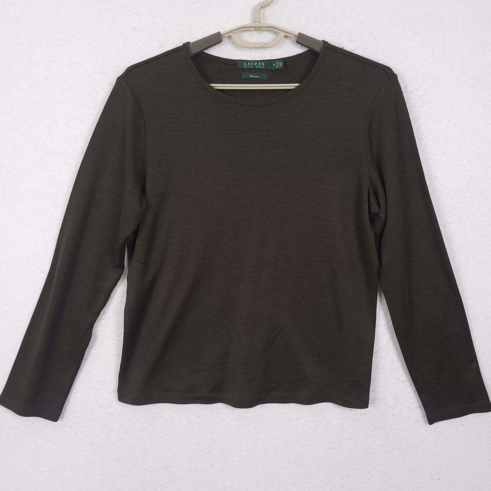 Lauren Ralph Lauren Top Womens XL Green Silk Wool Blend Long Sleeve Premium Knit